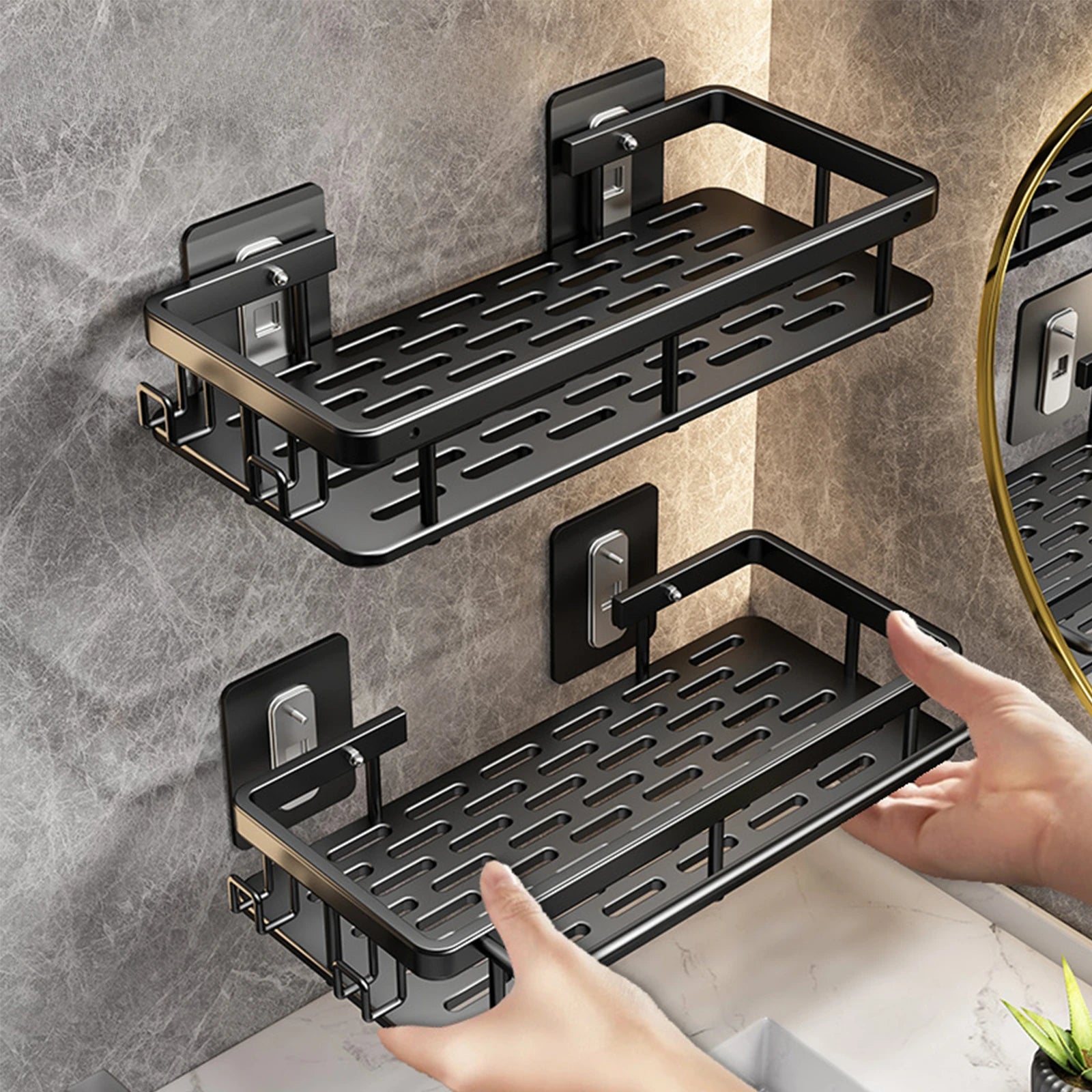 Renter-friendly shower caddy