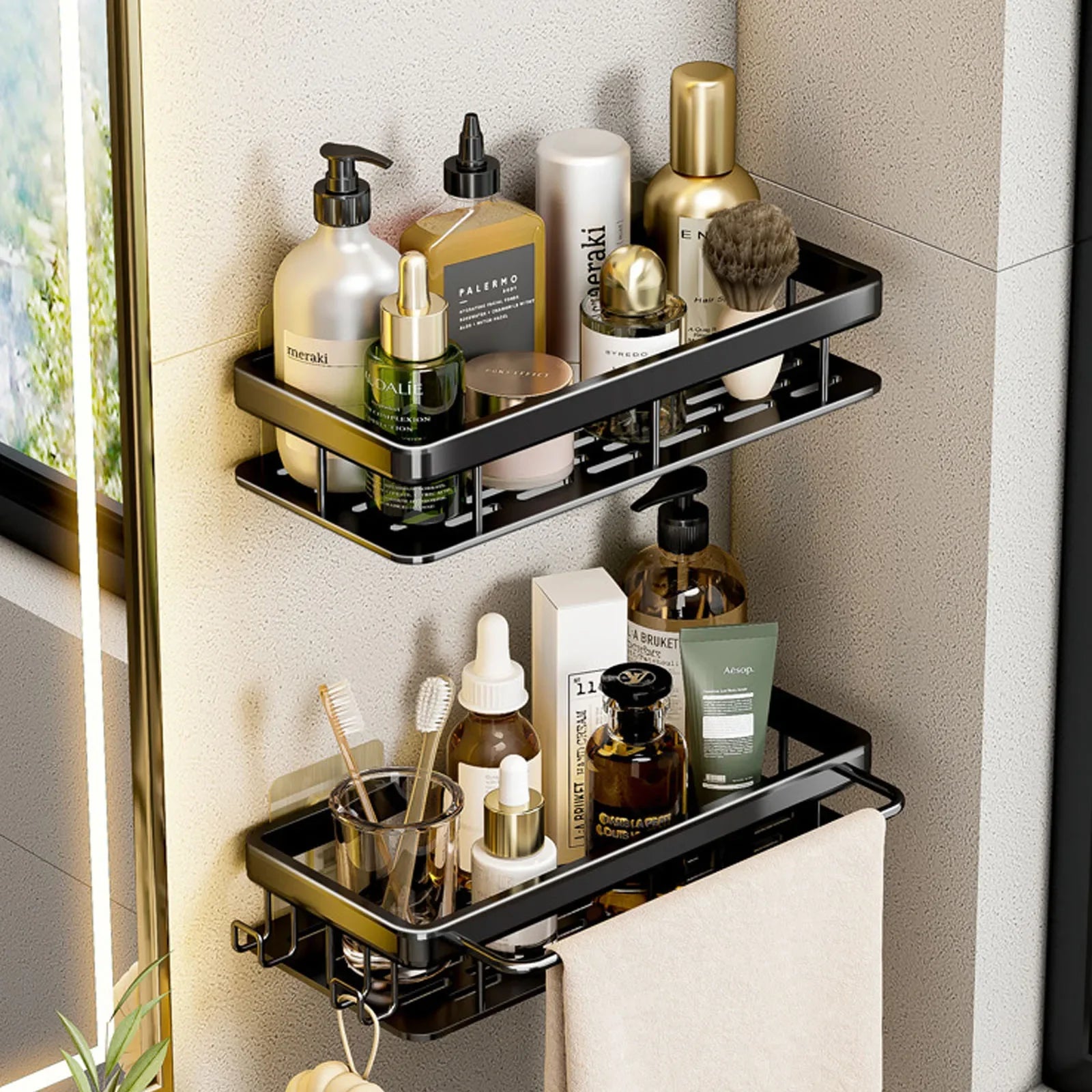 Renter-friendly shower caddy