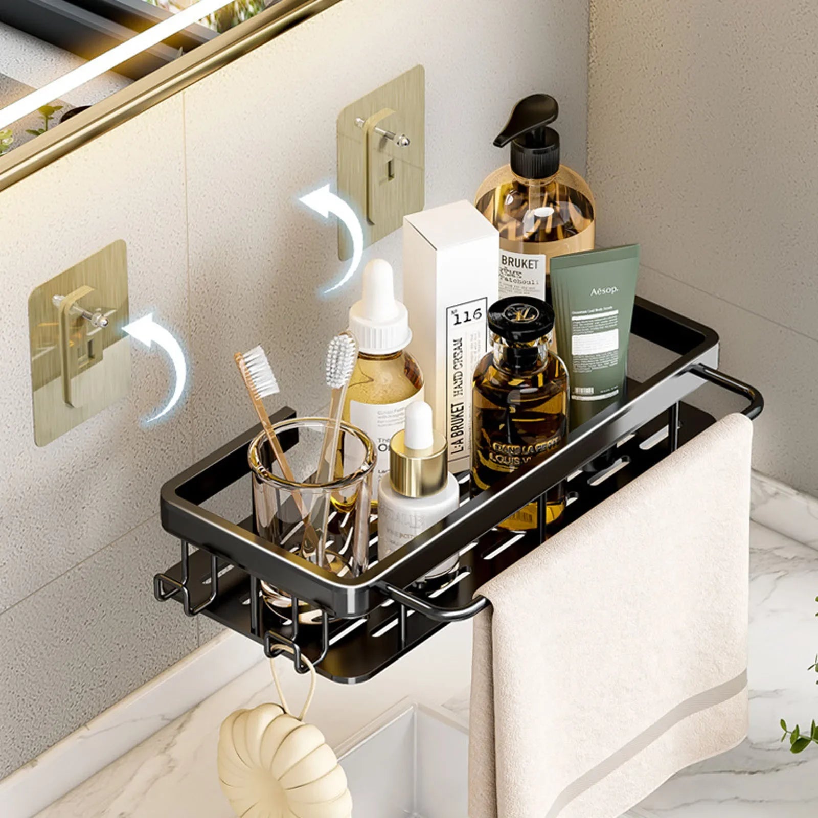 Renter-friendly shower caddy
